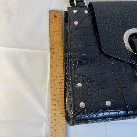 90s Structured Handbag Black Croc Embossed Box Purse Chenson - Picture 13 of 14